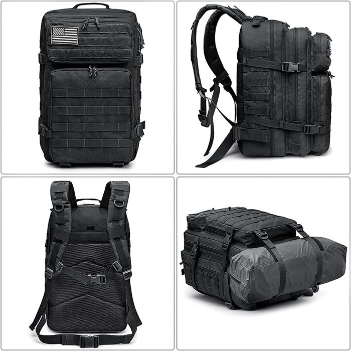 Тактичний рюкзак G4Free 40 л, військовий армійський рюкзак Molle для туризму, кемпінгу, трекінгу, полювання, чорний