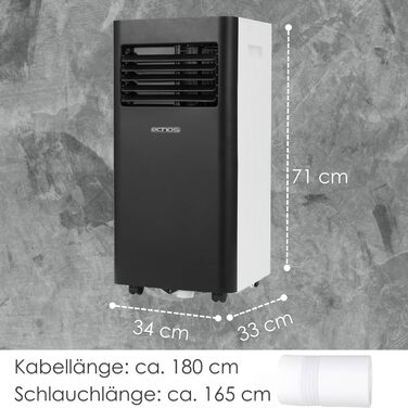 Мобільний кондиціонер Echos 3-в-1 з Wi-Fi, 9000 BTU, таймер 24 год, пульт, для кімнати, з відвідною трубою