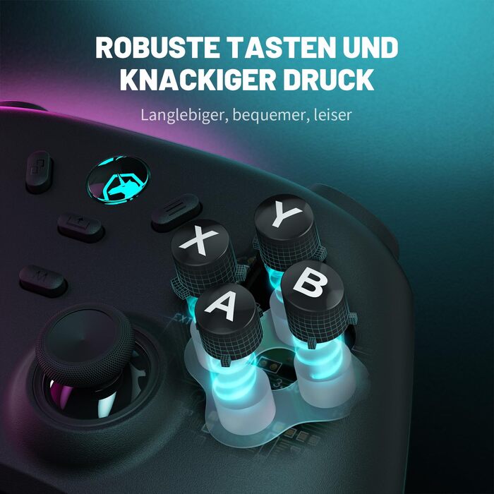 Ігровий бездротовий контролер ECHTPower для PC, Switch, Steam Deck, Android, iOS — RGB-підсвітка, Hall-джойстики, Turbo, вібрація, акумулятор 800mAh, чорний