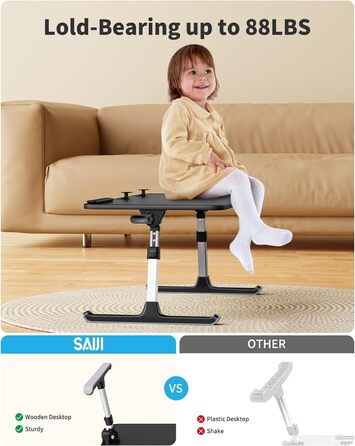 Стіл для ноутбука SAIJI, регульований, складаний, 5 висот, 4 кути, 60x33 см, для ліжка, дивана, письмового столу, чорний, для ноутбуків до 17''