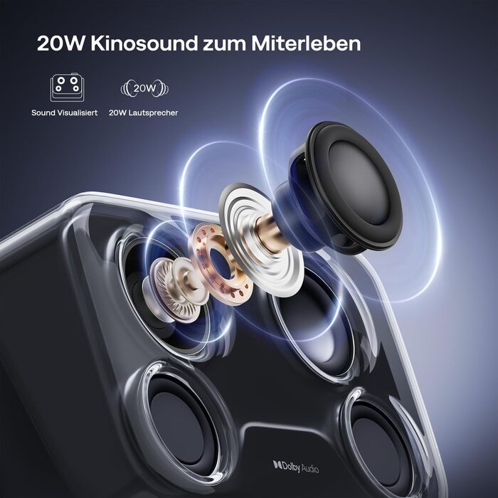 Проектор Aurzen Boom Mini 4-в-1 з Google TV, 4K, 20W Dolby Audio, Wi-Fi, Bluetooth, для дому та на вулицю, автоматичне фокусування, корекція трапецеїдальних спотворень, 500 ANSI люмен (Чорний)