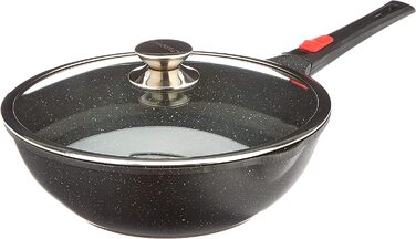 Wok Kamberg 30 см, знімна ручка, алюмінієвий, антипригарне кам'яне покриття, з кришкою, для всіх плит (індукція), PFOA-вільний, чорний