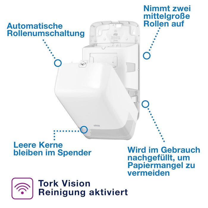Диспенсер для туалетного паперу Tork 557500, подвійний, білий, серія Elevation, для рулонів Midi, велика місткість, гігієнічний