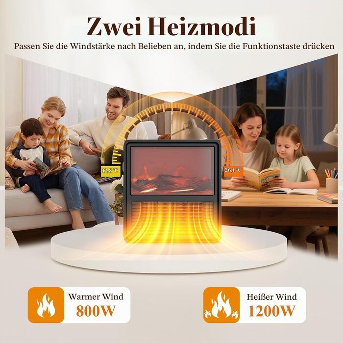 Керамічний електричний обігрівач Minthouz 1200W/800W з 3D ефектом полум'я, регульованим термостатом та захистом від перегріву для спальні та офісу