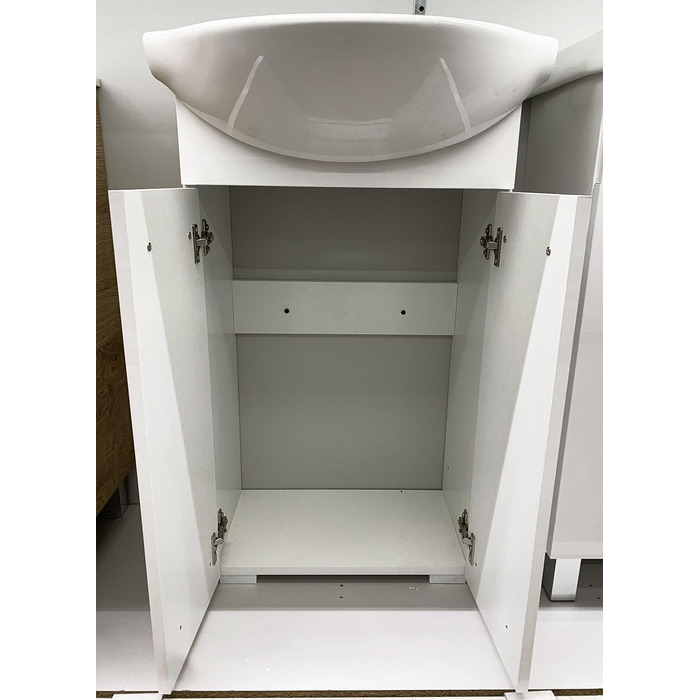 Deftrans Domodomo шафа для ванної з умивальником, 85x50x40 см, біла, керамічна раковина, набір для маленької ванної, тумба з умивальником, змішувач і сифон