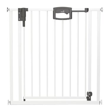 Захисний бар'єр на двері Geuther Easylock Plus для сходів, дерев'яно-металевий, без свердління, двосторонній, сірий-натуральний (120,5-128,5 см)