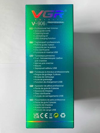 Професійна машинка для стрижки VGR 906 Fresh Fade, 9000 об/хв, бездротовий тример для бороди та волосся з DLC T-лезом, USB зарядка, зелена