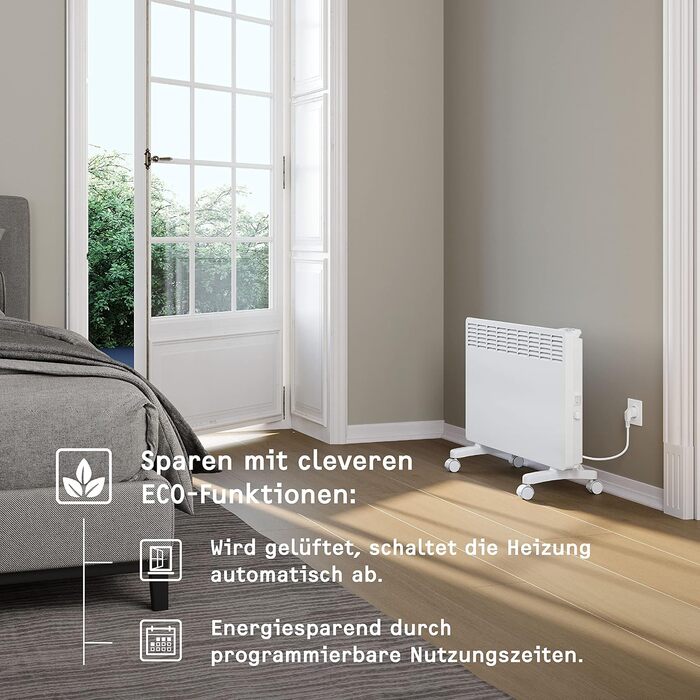 Електричний конвектор STIEBEL ELTRON 2 кВт, енергоощадний, для 25 м², з електронним керуванням, дисплеєм, колесами, білий, TÜV сертифікат