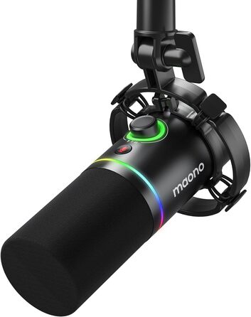 MAONO XLR/USB мікрофон для подкастів, динамічний ПК мікрофон для запису, стрімінгу, геймінгу та озвучки, металевий корпус, вбудоване ПЗ, кнопка вимкнення, роз'єм для навушників, регулятор підсилення, модель PD200X