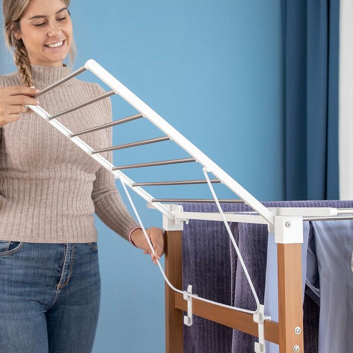 Вертикальна складна сушарка для білизни InnovaGoods Dreeyl з колесами, 38 прутів, багатофункціональна, компактний дизайн, ABS-пластик, нержавіюча сталь, біла