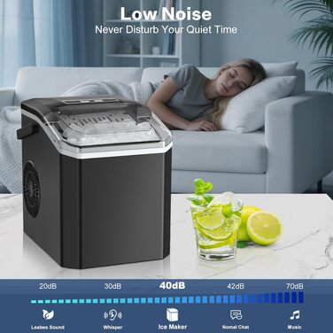 Льодогенератор Ice Cube Maker 12 кг/24 год, швидке виробництво льоду (6-8 хв), 2 розміри кубиків, самоочищення, чорний - для дому, офісу, бару