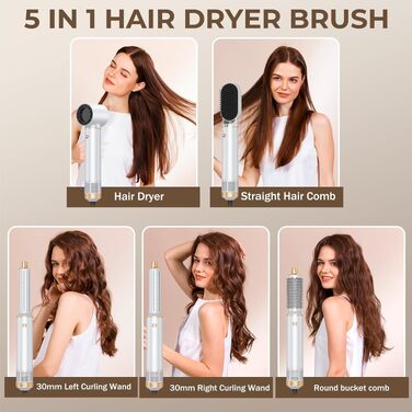 UMIGA Hairstyler 5-в-1: Фен-щітка, плойка, випрямляч для волосся (білий) - професійний набір для укладки