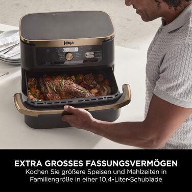 Фритюрниця Ninja Foodi FlexDrawer AF500EUCP: 10.4л, Dual Zone, 7-в-1, Чорний & Мідний, Знімний роздільник