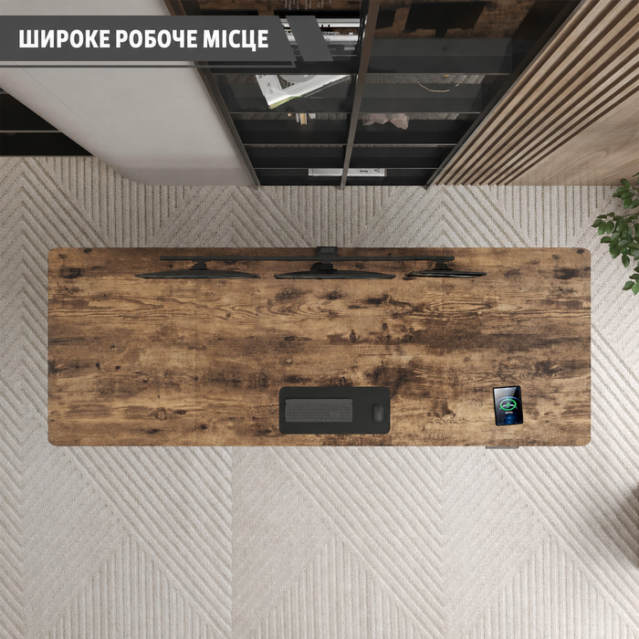 Електричний стіл JUMMICO з регулюванням висоти 160x80 см з кабельним лотком, USB, вінтажний коричневий
