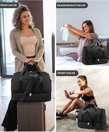 Спортивна сумка LOVEVOOK для жінок з відділенням для ноутбука, 40L, з відділенням для взуття. Ідеальна для подорожей, спортзалу, фітнесу та клініки. Чорний колір.