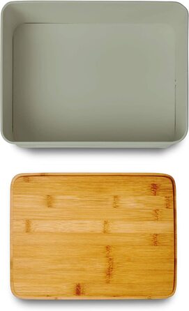 Хлібниця Lumaland Cuisine з металу та бамбуковою кришкою, прямокутна 30,5×23,5×14 см, 2-в-1 контейнер для хліба та обробна дошка, м'ятна