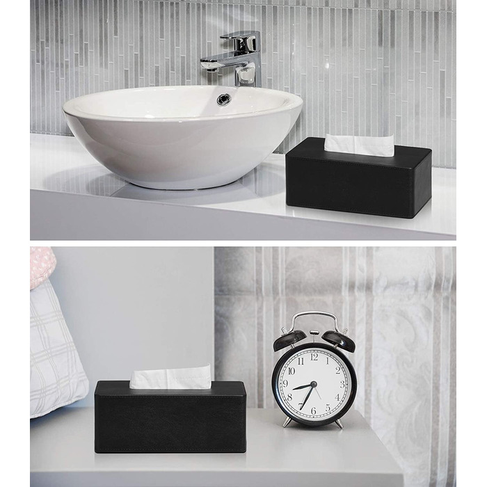 Стильна прямокутна серветниця MEIBOOCH з PU-шкіри з магнітною кришкою, чорна, для ванної, спальні чи офісу