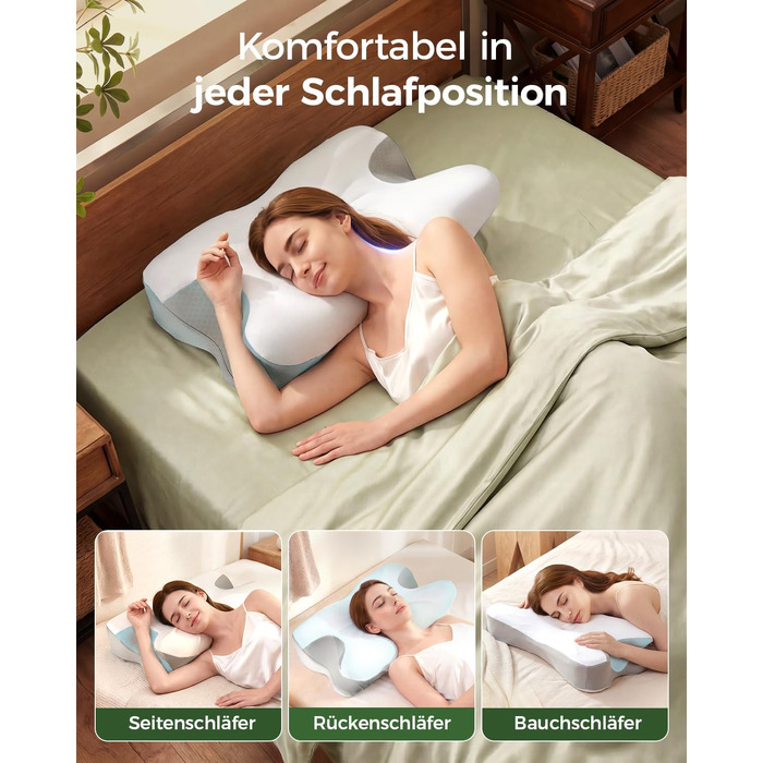 Ортопедична подушка для шиї з піни Memory Foam, ергономічна підтримка для комфортного сну, з підставкою під руки для сну на спині, животі та боку, сіро-біла