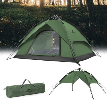 Намет Naturehike Pop Up автоматичний, купольний, двошаровий, для 3-4 осіб, сімейний, з великою місткістю та сумкою для перенесення, для кемпінгу
