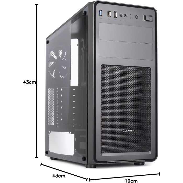 Корпус Vultech VCO-A2699T ATX, 1x USB 3.0, 2x USB 2.0, загартоване скло, без блока живлення, чорний