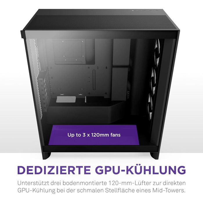 Корпус NZXT H7 Flow RGB для ПК, Mid-Tower ATX, з RGB-вентиляторами, підтримкою підлогових вентиляторів для прямого охолодження відеокарти, 360 мм, чорний