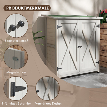 Outsunny Garden Шафа, Дерев'яний сарай для інструментів, Атмосферостійка шафа для інструментів з 2 дверима, Інструментальний будиночок з асфальтовим дахом, Інструментальна шафа для саду, Тераса, 110 x 55 x 117 см, Світло-сірий