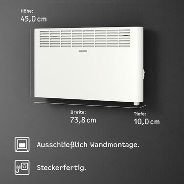 Електричний конвектор STIEBEL ELTRON CNS 2000 Plus LCD, 2 кВт, для 25 м², білий, енергозберігаючий, металевий корпус, LCD-дисплей, тижневий таймер, TÜV сертифікат