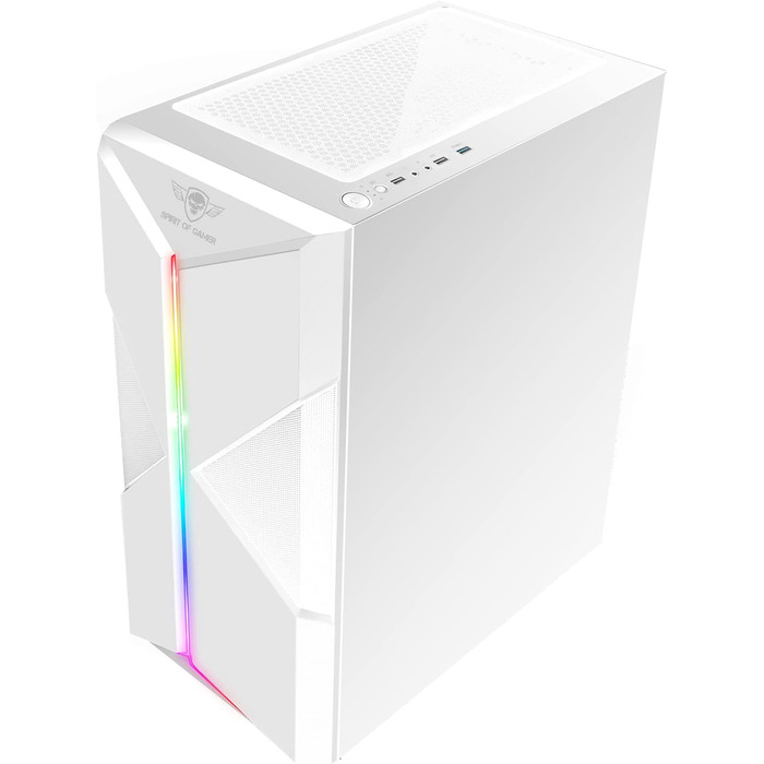 Ігровий корпус Spirit of Gamer Clone III білий, ATX/mATX/ITX, з підсвічуванням RGB, скляна бічна панель, 2 вентилятори 120 мм (1 ARGB), корпус для ПК