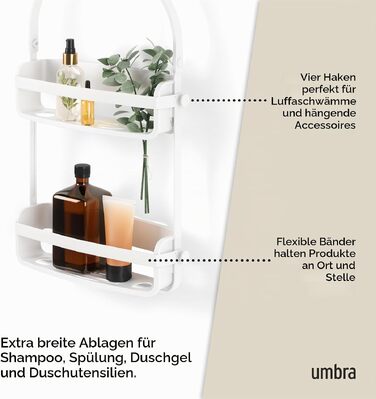 Підвісна полиця для душу Umbra Flex, органайзер у ванну на 2 яруси з системою дренажу, білий