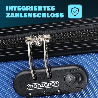 Набір валіз MONZANA 4 шт. S-M-L-XL, жорсткий ABS пластик, 4 колеса, з замком, синій, дорожні валізи на роликах