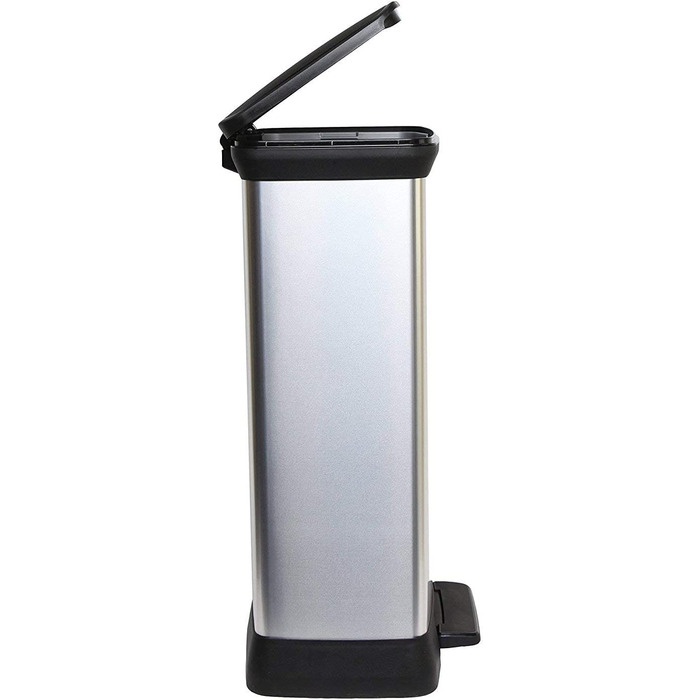 Смітник CURVER Deco Bin 50 л з кришкою та педаллю, чорний/сріблястий, металевий дизайн, пластик, для кухні