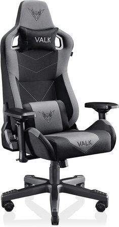 Ігровий крісло VALK Gaia з дихаючою тканиною, ергономічний офісний стілець, кут нахилу 160º, 4D підлокітники, газпатрон класу 4, професійне геймерське крісло (Onyx Schwarz), тканина Onyx Schwarz