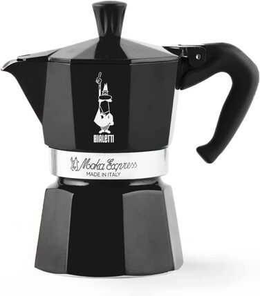 Кавоварка Bialetti Moka Color, 3 чашки, алюмінієва, чорна, італійська гейзерна кавоварка для плити