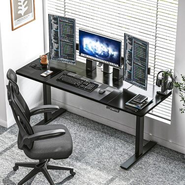 Електричний письмовий стіл sogesfurniture, регульований по висоті, 160x60 см, офісний комп'ютерний стіл з функцією пам'яті, 4 рівні висоти, тикове дерево