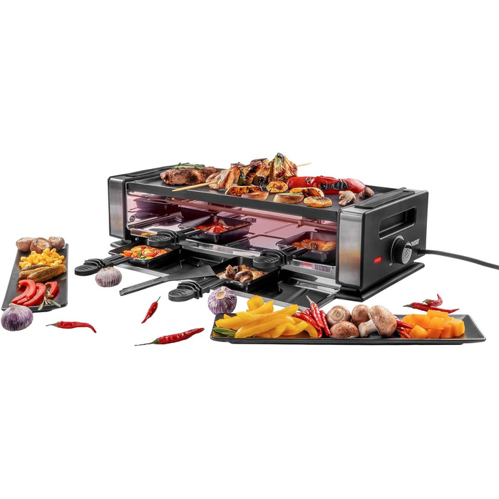 Раклетниця UNOLD 48760 Delice Basic 1200 Вт, для 8 осіб, з натуральним каменем, антипригарна двостороння пластина, нержавіюча сталь