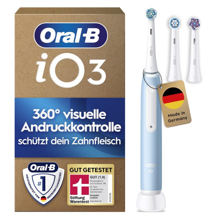 Електрична зубна щітка Oral-B iO Series 3, світло-блакитна (Ice Blue), 1 щітка + 3 смінні насадки