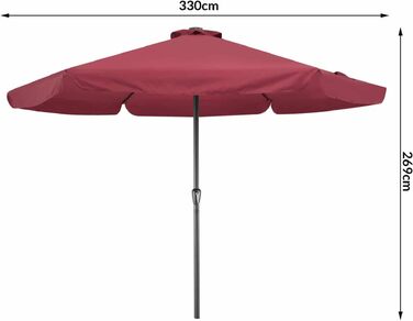 Садова парасолька Kingsleeve® з UV-захистом 80+, LED-підсвіткою та вентиляцією, водонепроникна, алюмінієва рама з рукояткою, 330 см (Червона)
