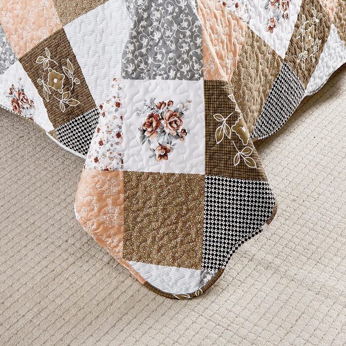 Покривало WONGS BEDDING 220x240 см синє, стьобане, мікрофібра, квітковий патчворк, з 2 наволочками 50x75 см