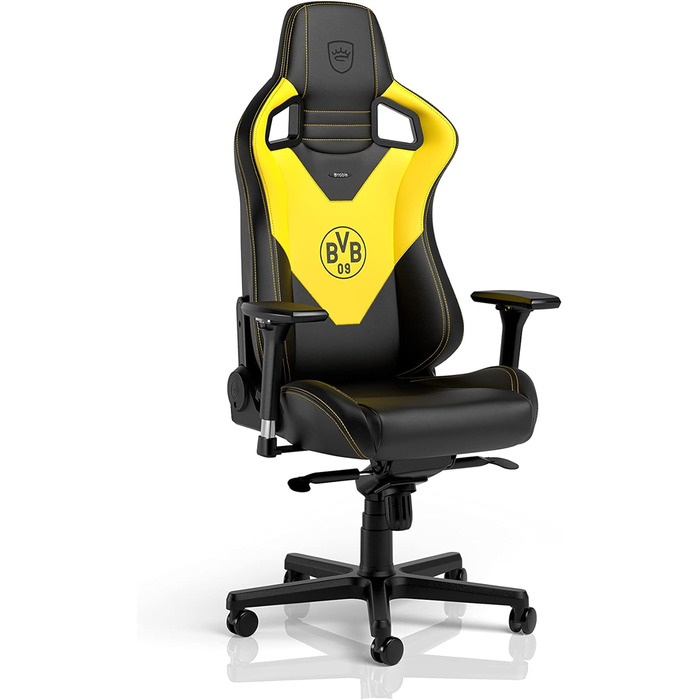 Ігрове крісло noblechairs Epic Borussia Dortmund, ергономічне, офісне, з підголівником і поперековою підтримкою, PU-шкіра, чорне/жовте, для користувачів до 120 кг і зросту до 185 см