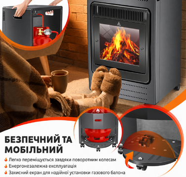Газовий обігрівач KESSER®: газовий камін-обігрівач з інфрачервоним випромінюванням, 3.4 кВт, 2 режими, з регулятором тиску та шлангом, сумісний з бутаном/пропаном (до 11 кг), антрацит (Газовий балон не входить у комплект)