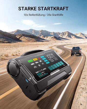 Пусковий пристрій для авто VANTRUE POWER JS3: бустер-павербанк з компресором 160 PSI, чорно-сріблястий