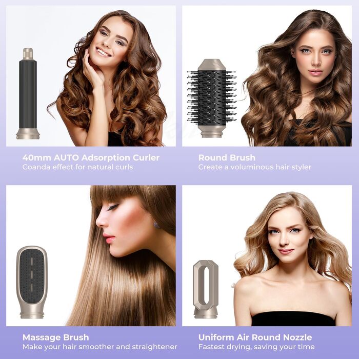 Airstyler 6 в 1 Gold 1000W: Фен-щітка, плойка, випрямляч для волосся – професійний набір для укладки
