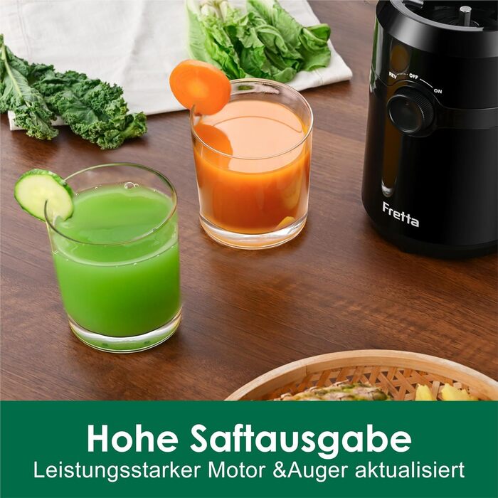 Фреш-прес Fretta: повільний соковичавник 1л, BPA-free Tritan, 200W, чорний