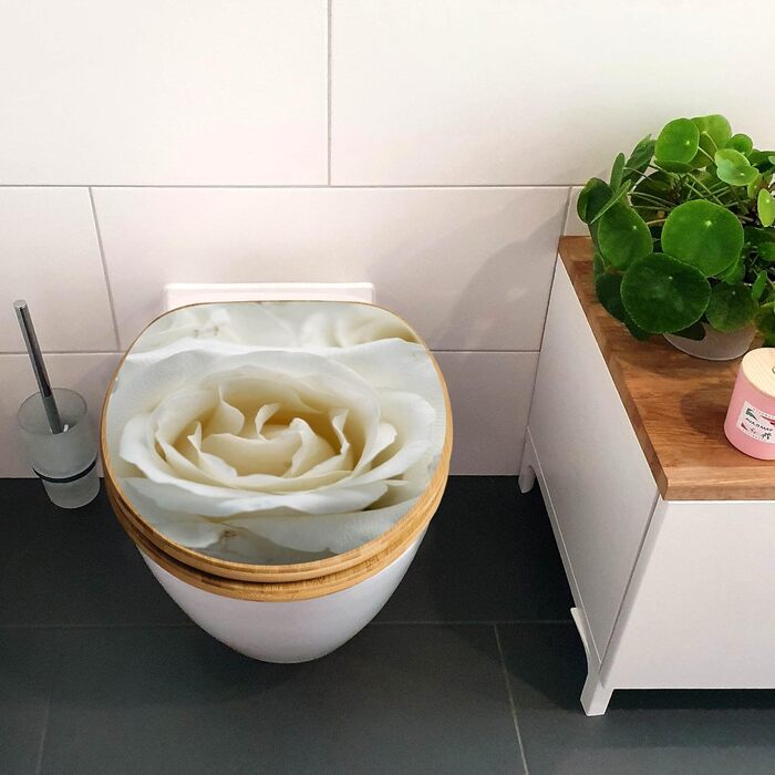 Сидіння для унітазу з бамбука banjado White Roses, плавне закривання, дерев'яний туалетний кришка з автоматичним опусканням, універсальний розмір