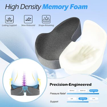 Подушка для офісного крісла Lofty Aim з Memory Foam: ергономічна, для куприка, при болях в спині та сідницях, для офісу, авто, літака, інвалідного візка – чорний та сірий