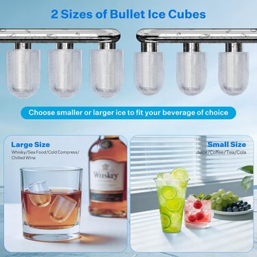 Льодогенератор Ice Cube Maker 12 кг/24 год, білий - швидке виробництво льоду (6-8 хв), 2 розміри кубиків льоду, самоочищення для дому, офісу, бару