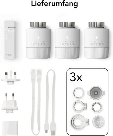 Стартовий набір tado° X Smart Radiator Thermostat Trio Pack: 3 термостати для радіаторів, Bridge X та бездротовий датчик температури