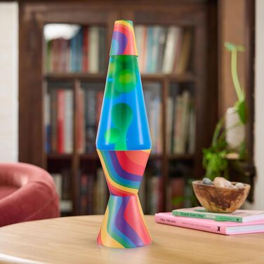 Класична лавова лампа Lava The Original Lamp Warped Rainbow (36.8 см) — жовтий віск, синя рідина, ретро-стиль