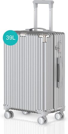 Дорожня валіза Voyagoux 39L, мала, жорсткий ABS корпус, TSA-замок, 4x360° колеса, срібляста