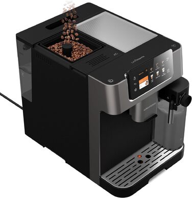 Кавомашина автоматична Grundig KVA 8230, 19 бар, сталева кавомолка, капучинатор, підігрів чашок, чорний/сріблястий